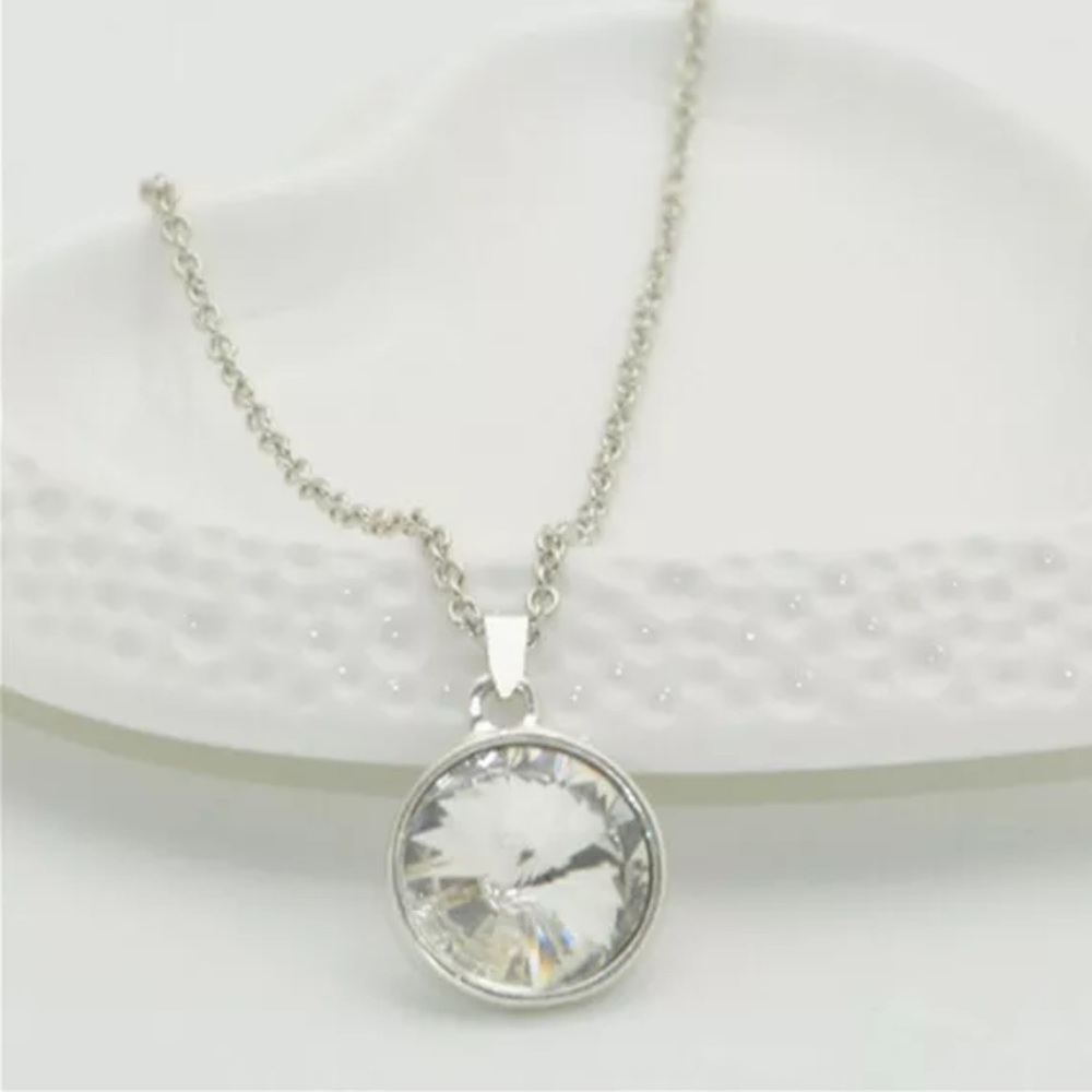 Large white crystal bezel pendant necklace